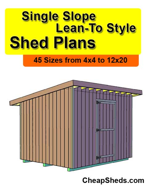 lean to style single slope shed plans with porch - $11.95