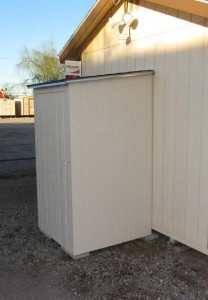 shed looks like up against a wall. It is short enough to fit under 