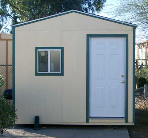 Gable shed with house door and window on end