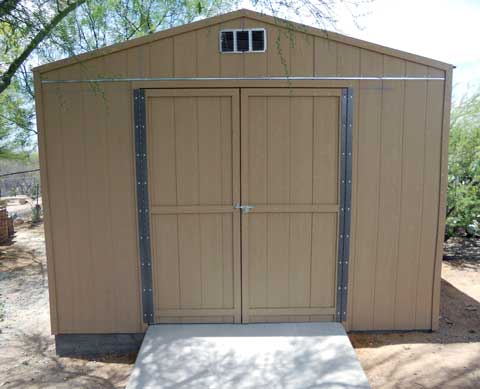 Gable shed with double doors and ramp on end